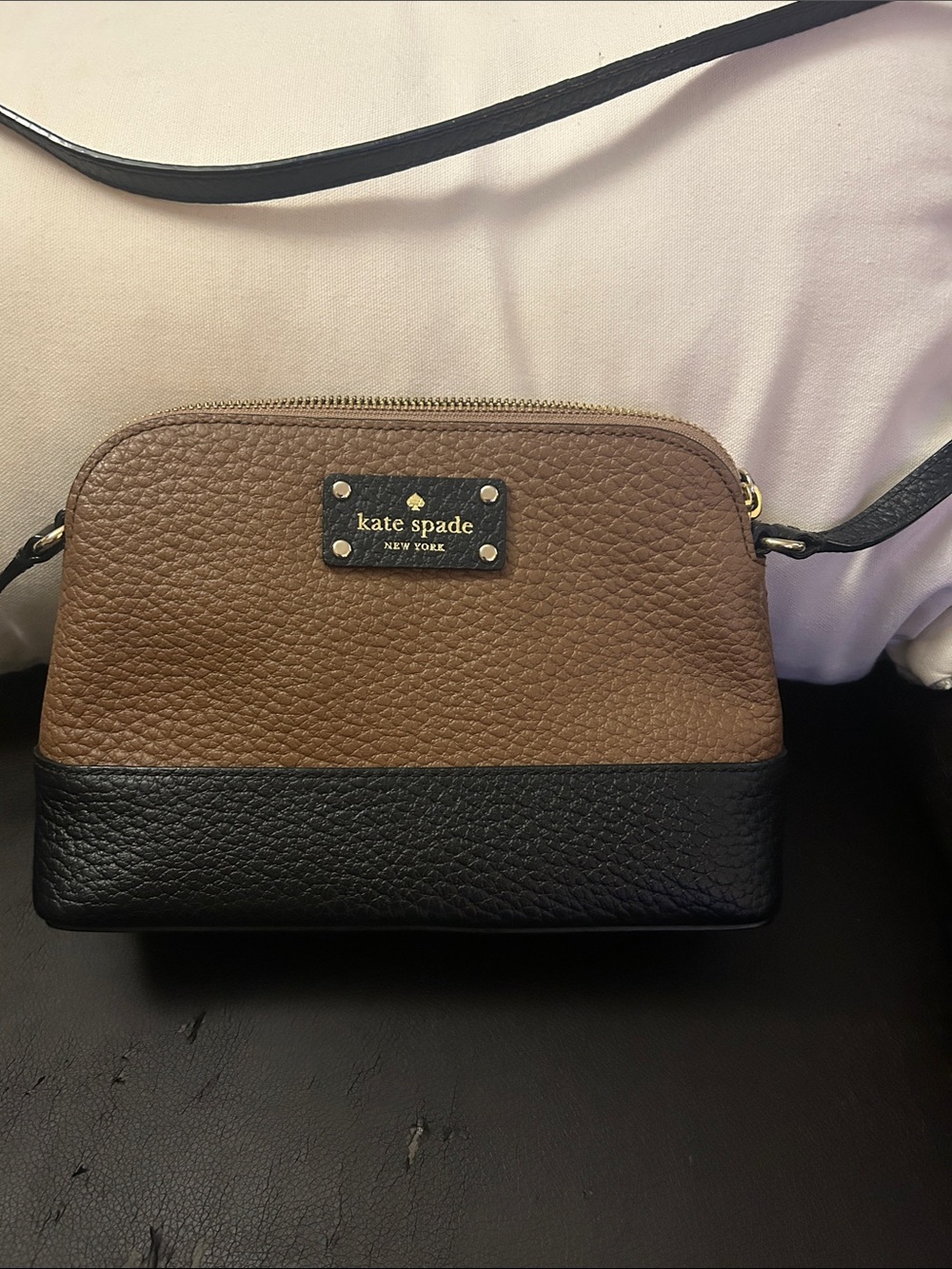 kate spade Two-Tone Brown and Black Pebbled Leather Dome Crossbody